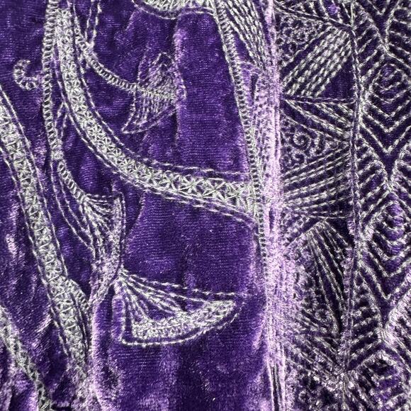 Chico's Jacket Womens Large Purple Velvet Embroidered Open Front Blazer Boho - Picture 6 of 10